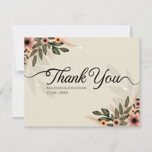 Rustikale Bohemische Minimalistische Hochzeit Dankeskarte (Vorderseite)