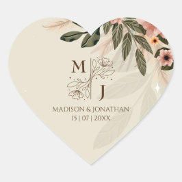 Rustikale Bohemische Minimalistische Hochzeit Herz-Aufkleber