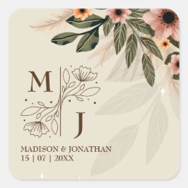 Rustikale Bohemische Minimalistische Hochzeit Quadratischer Aufkleber
