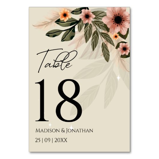 Rustikale Bohemische Minimalistische Hochzeit Tischnummer (Vorderseite)