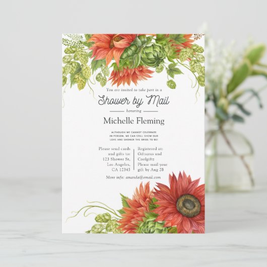 Rustikale Bohemische Rote Sonnenblumendusche per M Einladung (Stehend Vorderseite)