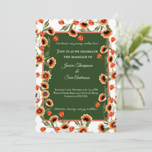 Rustikale Bohemische skandinavische Volkshochzeit Einladung (Stehend Vorderseite)