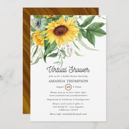 Rustikale Bohemische Sonnenblumendusche Einladung (Vorne/Hinten)