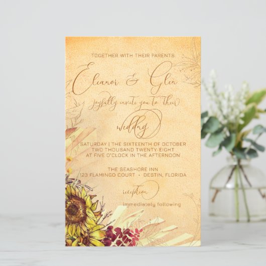 Rustikale Bohemische Sonnenblumenhochzeit (Stehend Vorderseite)