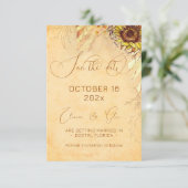 Rustikale Bohemische Sonnenblumenhochzeit Save The Date (Stehend Vorderseite)