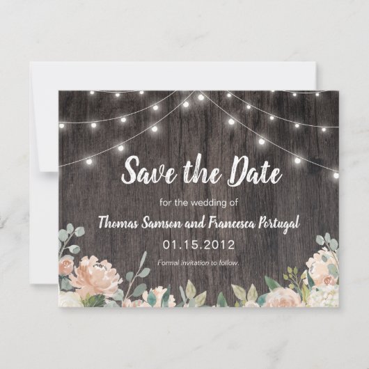 Rustikale Bohemische String Lights Save the Date f (Vorderseite)