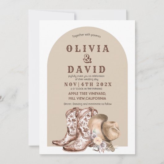 Rustikale Bohemische Western Hochzeit Einladung (Vorderseite)