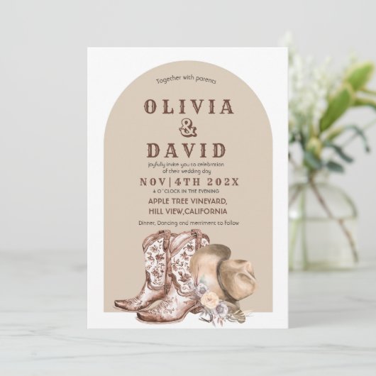 Rustikale Bohemische Western Hochzeit Einladung (Stehend Vorderseite)