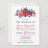 Rustikale böhmische Hochzeit der roten Marine mit Einladung (Vorderseite)