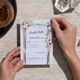 Rustikale Boho Arch Wasserfarbenblütenhochzeit RSVP Karte