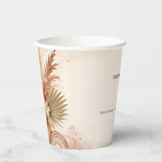 Rustikale Boho-Baby-Shower-Papiertasse Pappbecher (Vorderseite)