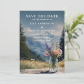 Rustikale Boho-Berg-Blumen-Hochzeit im Mason-Style Save The Date (Stehend Vorderseite)