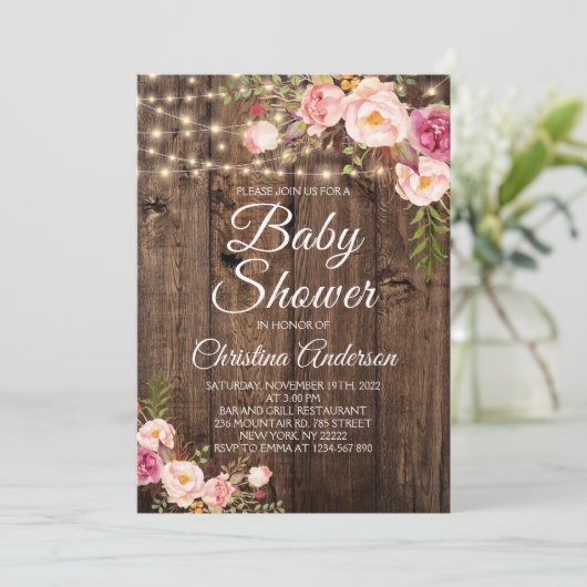 Rustikale Boho Bläschen-Schnürsenkel Kinderdusche Einladung (Stehend Vorderseite)