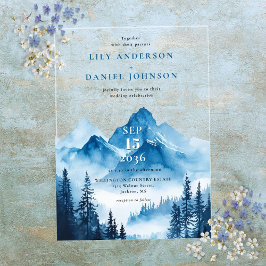 Rustikale Boho Blue Watercolor Mountain Wedding Acryleinladungen