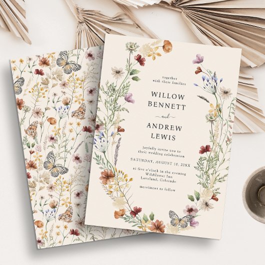 Rustikale Boho-Blume Hochzeit Einladung