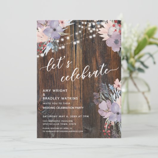 Rustikale Boho Blume & Lights Feiern Einladung (Stehend Vorderseite)