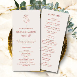 Rustikale Boho Blume Terracotta Brown Wedding Programm