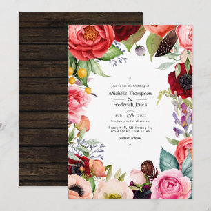 Rustikale Boho-Blumen-Boheme-Hochzeitseinladung Einladung