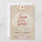 Rustikale Boho Blumen Kraft Hochzeit Save The Date (Vorderseite)
