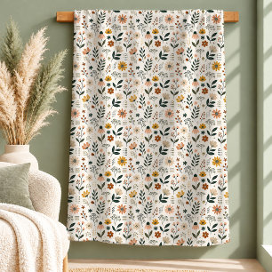 Rustikale Boho-Blumen-Regenbogen-Decke Sage Dusty  Fleecedecke