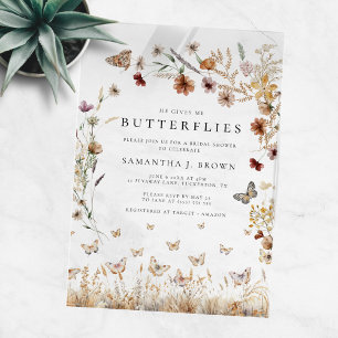 Rustikale Boho-Blumen-Schmetterlinge-Braut-Party Acryleinladungen