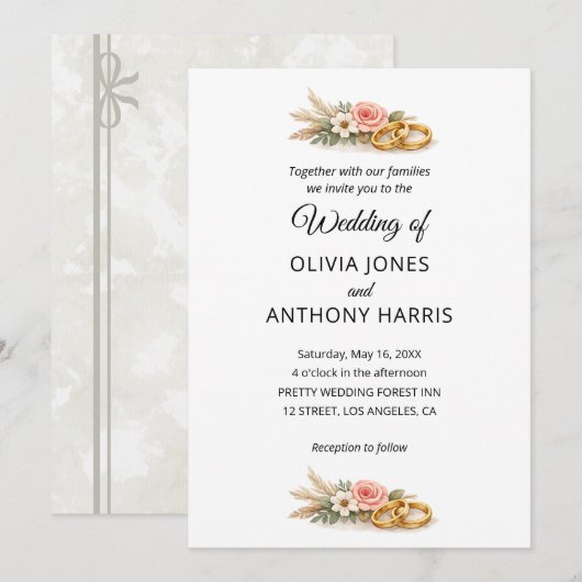 Rustikale Boho-Blumen-Watercolor-Hochzeit  Einladung (Vorne/Hinten)