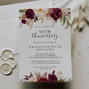 Rustikale Boho-Blumen zum 50. Hochzeitstag Einladung