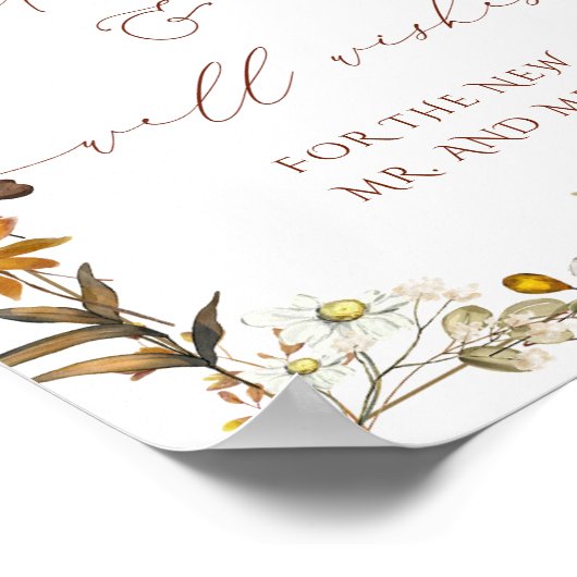 Rustikale Boho Blumenberatung und Wünsche Hochzeit Poster (Ecke)