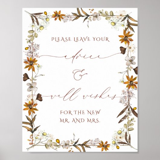 Rustikale Boho Blumenberatung und Wünsche Hochzeit Poster (Vorne)