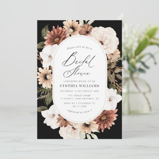 rustikale boho blumendusche Einladung (Stehend Vorderseite)