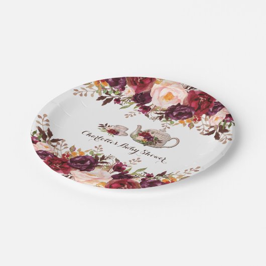 Rustikale Boho Blumendusche Tee Party 7" Platten Pappteller (Schrägansicht)