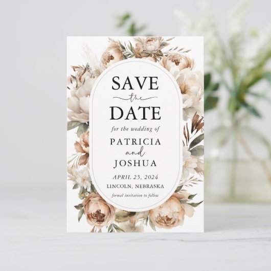 Rustikale Boho Blumenhochzeit speichert die Datums Save The Date (Stehend Vorderseite)