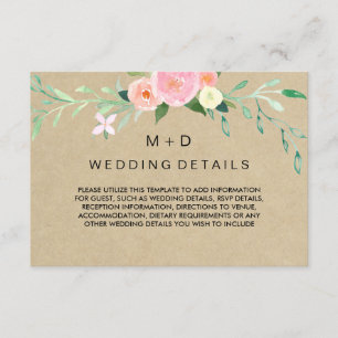Rustikale Boho-Blumenhochzeitsempfangsdetails Begleitkarte