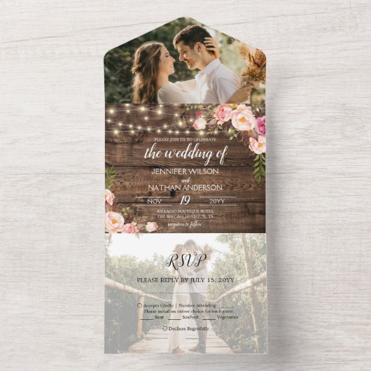 Rustikale Boho-Blumenstränge leuchten alle in eine All In One Einladung (Innen Boden)