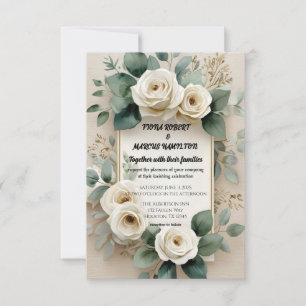 Rustikale Boho-Blumenweiße Rosen & Beige Leinen Save The Date