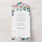 Rustikale Boho Blush Pink Dusty Blue Floral Weddin All In One Einladung (Innen Boden)