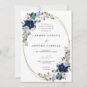 Rustikale Boho Blush Pink Dusty Blue Floral Weddin Einladung (Vorderseite)