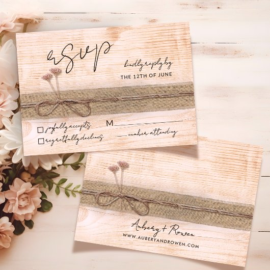 Rustikale Boho Blush Wood Wildblume Hochzeit RSVP Karte