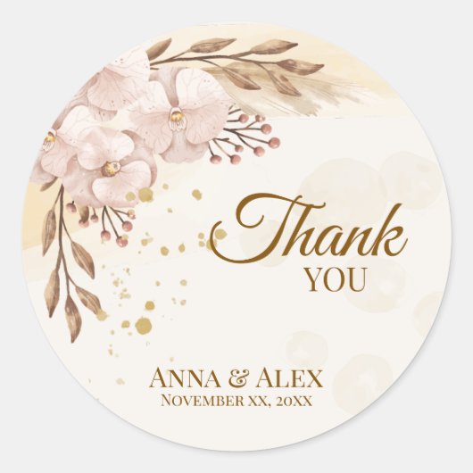 Rustikale Boho-Blütenorchidee & Wasserfarbe Gold Runder Aufkleber (Vorderseite)