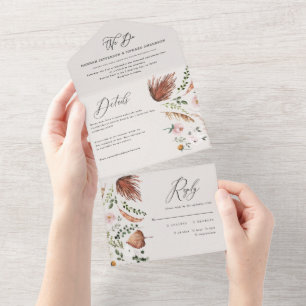 Rustikale Boho-Botanical-Hochzeitseinladung mit Sc All In One Einladung