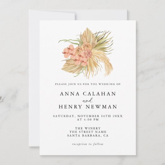 Rustikale Boho Botanische Blume Hochzeit Einladung (Vorderseite)