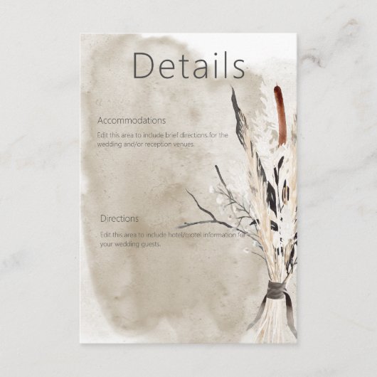Rustikale Boho Bouquet Moderne Hochzeitsdetails Begleitkarte (Vorderseite)