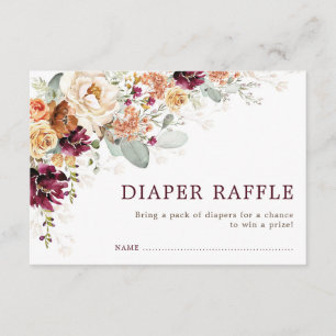 Rustikale Boho-Burgund-Orange-Floral-Windel-Raffle Begleitkarte