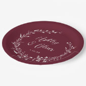 Rustikale Boho Burgund Wildblume Botanische Hochze Pappteller (Schrägansicht)