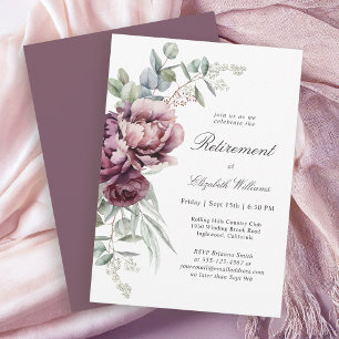 Rustikale Boho-Burgunder-Pflaume-Floral-Ruhestands Einladung