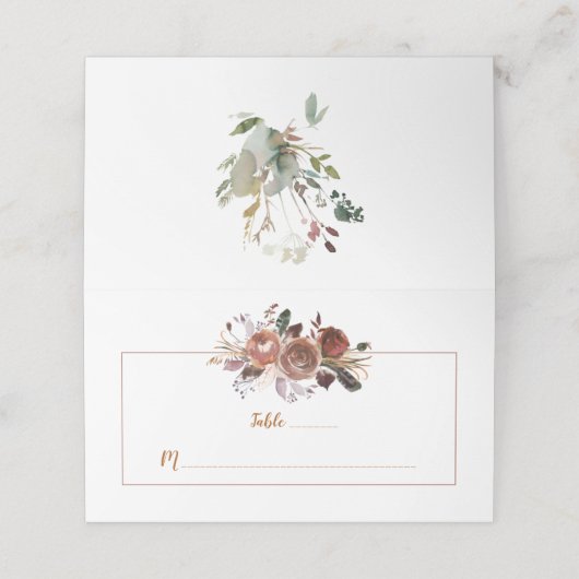 Rustikale Boho Butter Rum Rust Platzkarten (Außenseite Aufgefaltet)