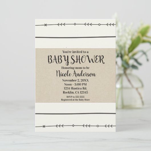 Rustikale Boho Chic Baby Dusche Moderne Kraft Mini Einladung (Stehend Vorderseite)