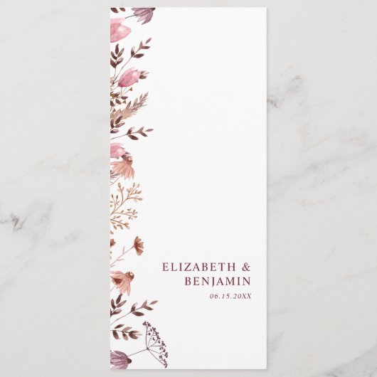 Rustikale Boho Chic Fall Wildblumen Blumenhochzeit Menükarte (Rückseite)