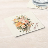 Rustikale Boho Chic Peach Floral Totbeutel Rechteckiger Pappuntersetzer (angewinkelt)