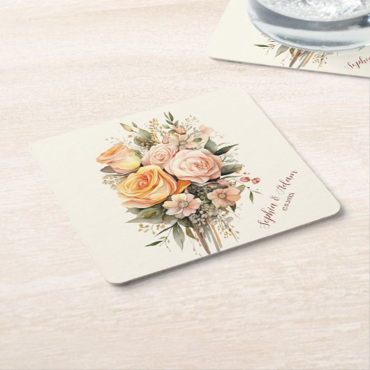 Rustikale Boho Chic Peach Floral Totbeutel Rechteckiger Pappuntersetzer (angewinkelt)